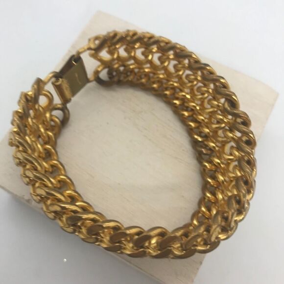 Chunky Gold Chain Statement Bracelet Vintage 1960s Jewelry - Picture 2 of 16